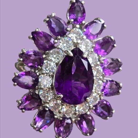 925 Sterling Silver Ring Sz 7.25 with Natural Amethyst Gemstone - Picture 1 of 7